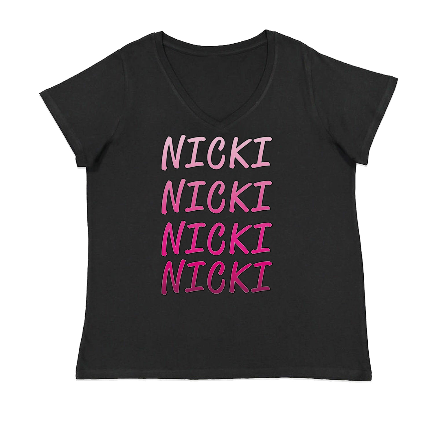 I Love Nicki Pink Printed Friday Music Womens Plus Size V-Neck T-shirt