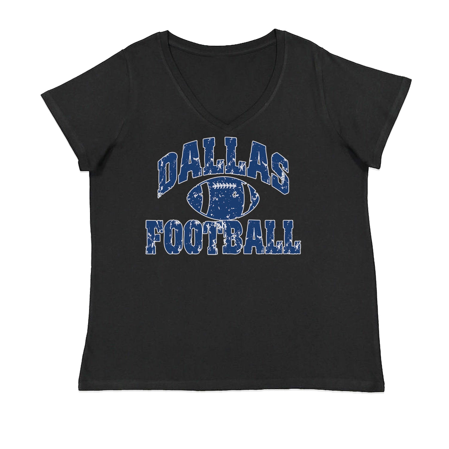 Dallas Distressed Football Ladies V-Neck T-shirt Black