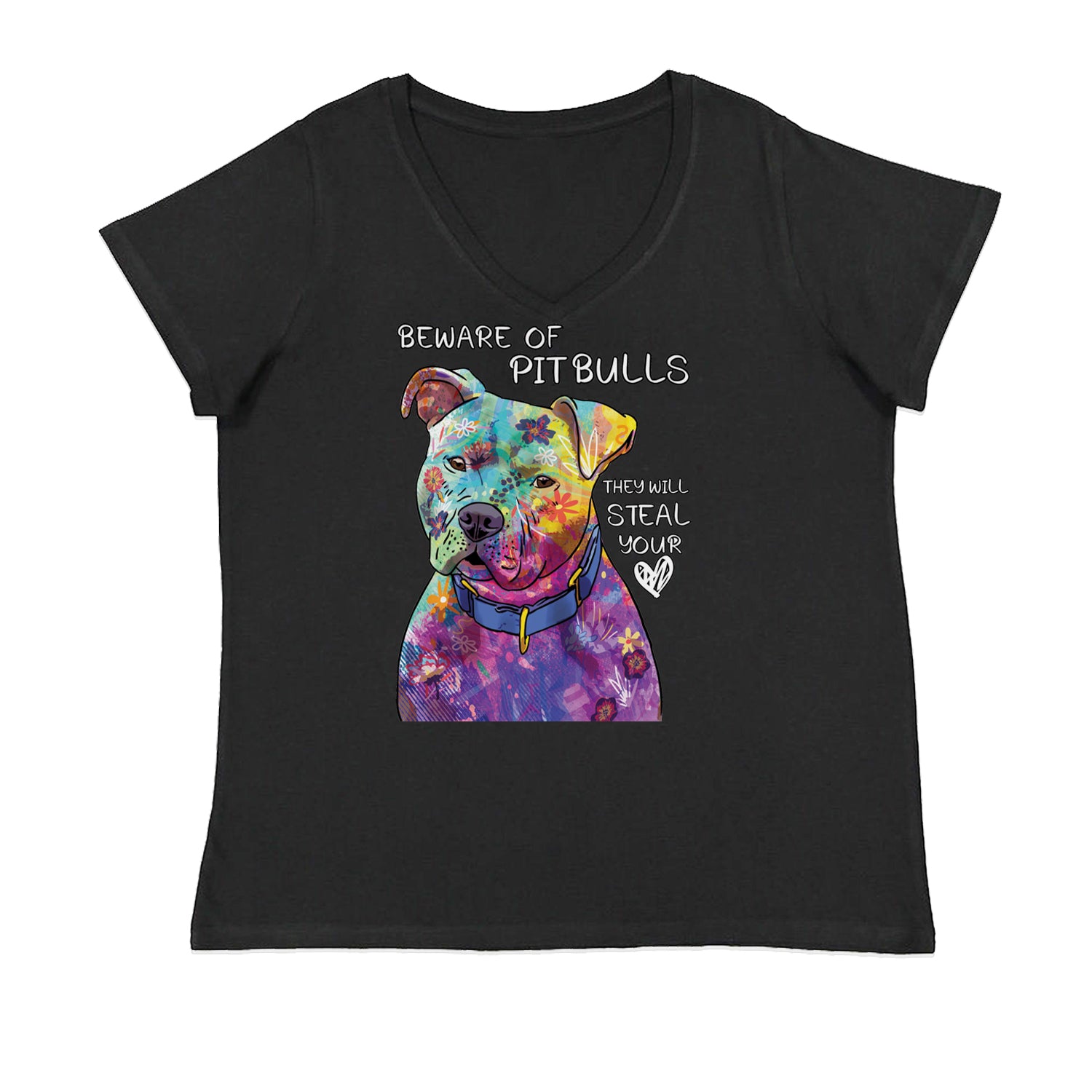 Beware Of Pit Bulls, They Will Steal Your Heart  Ladies V-Neck T-shirt Black