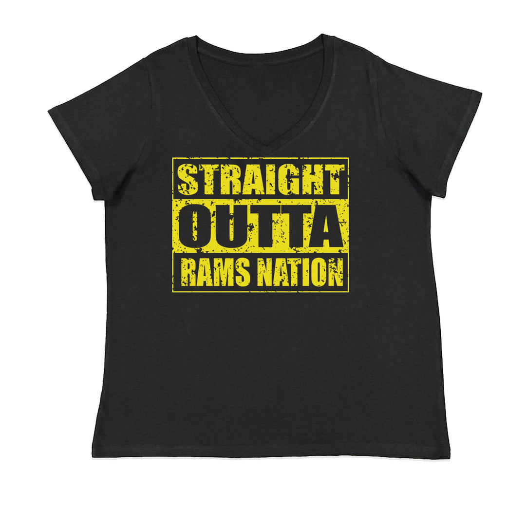 Straight Outta Rams Nation   Ladies V-Neck T-shirt Black