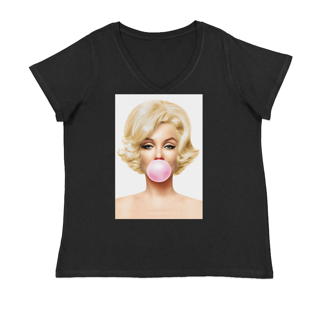 Ms. Monroe Pink Bubble Gum American Icon Ladies V-Neck T-shirt Black