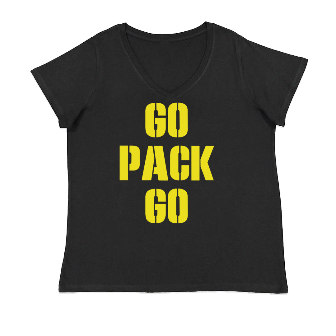 Go Pack Go Green Bay Ladies V-Neck T-shirt Black