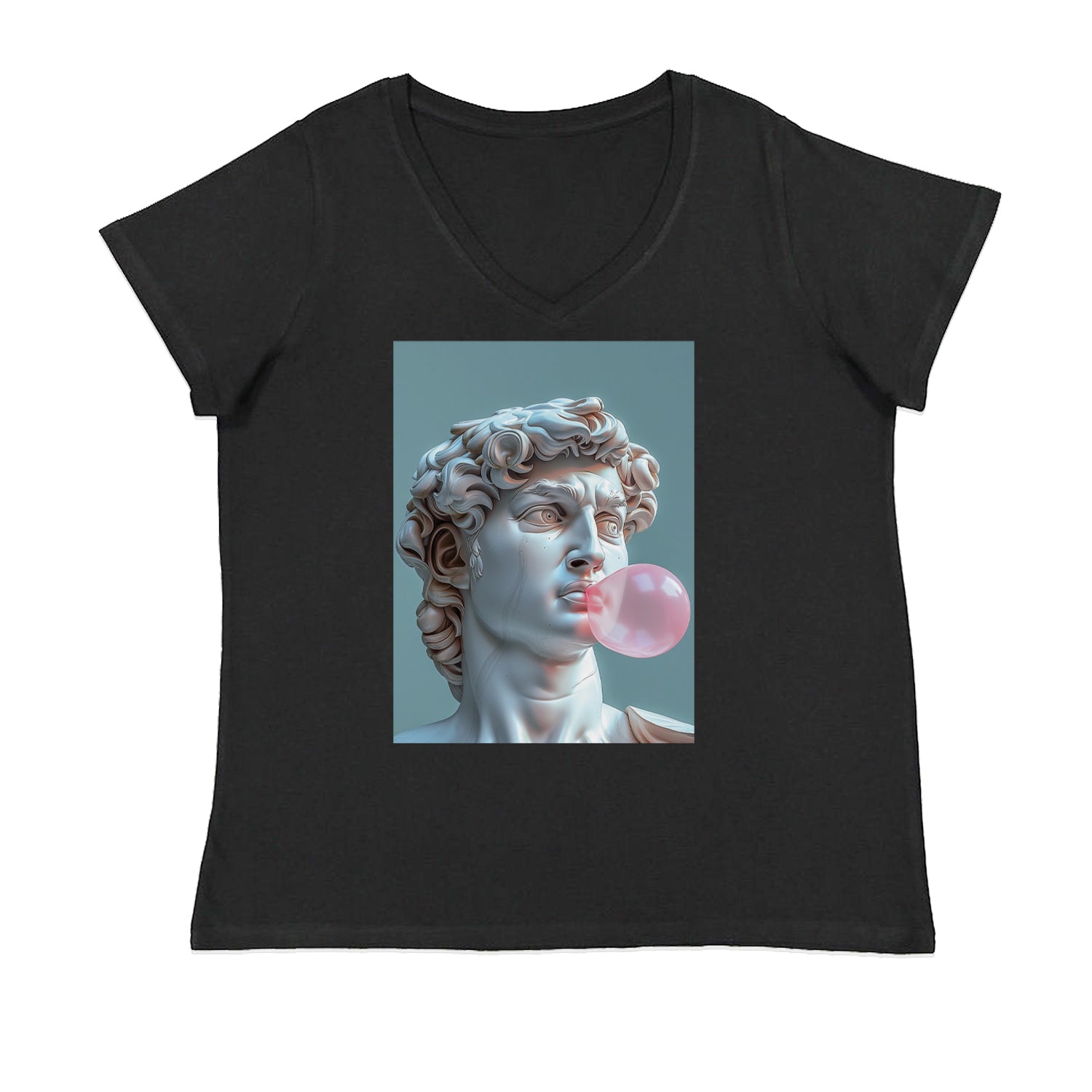 Michelangelo's David with Bubble Gum Contemporary Statue Art Ladies V-Neck T-shirt Black