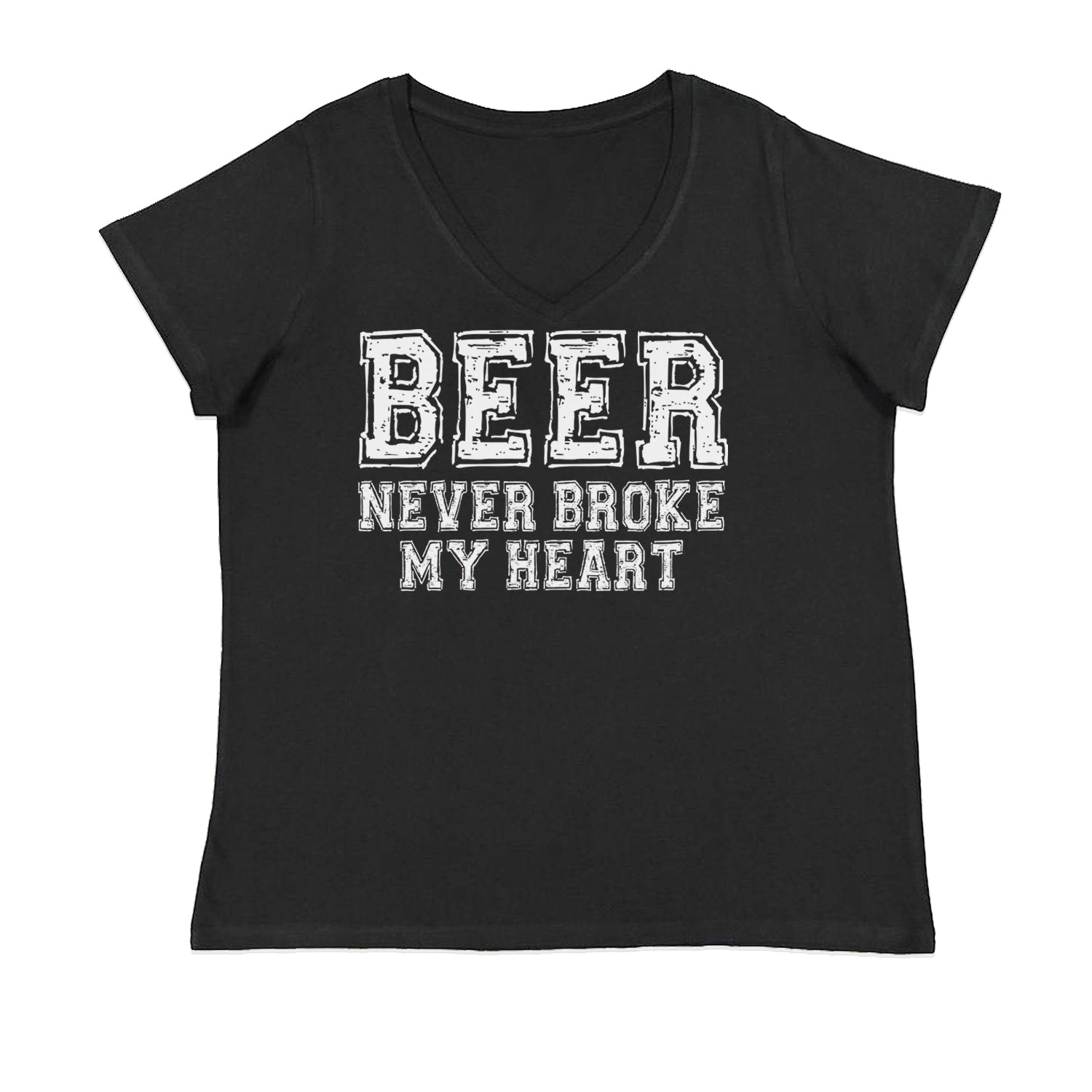 Beer Never Broke My Heart Funny Drinking Ladies V-Neck T-shirt Black