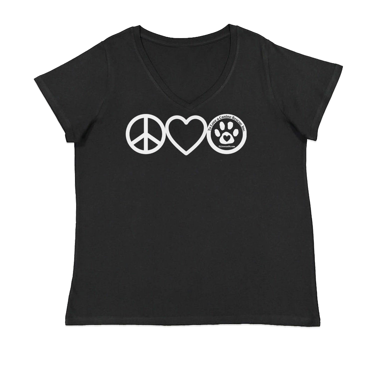 Peace, Love and TLC Dog Rescue Ladies V-Neck T-shirt Black