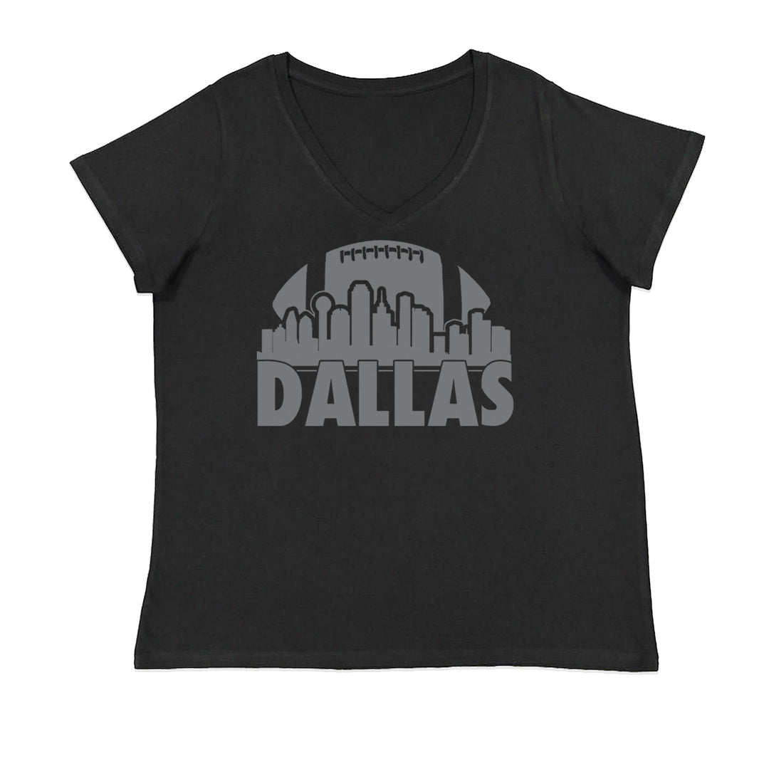 Dallas Texas Skyline Ladies V-Neck T-shirt Black