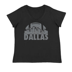 Dallas Texas Skyline Ladies V-Neck T-shirt Black