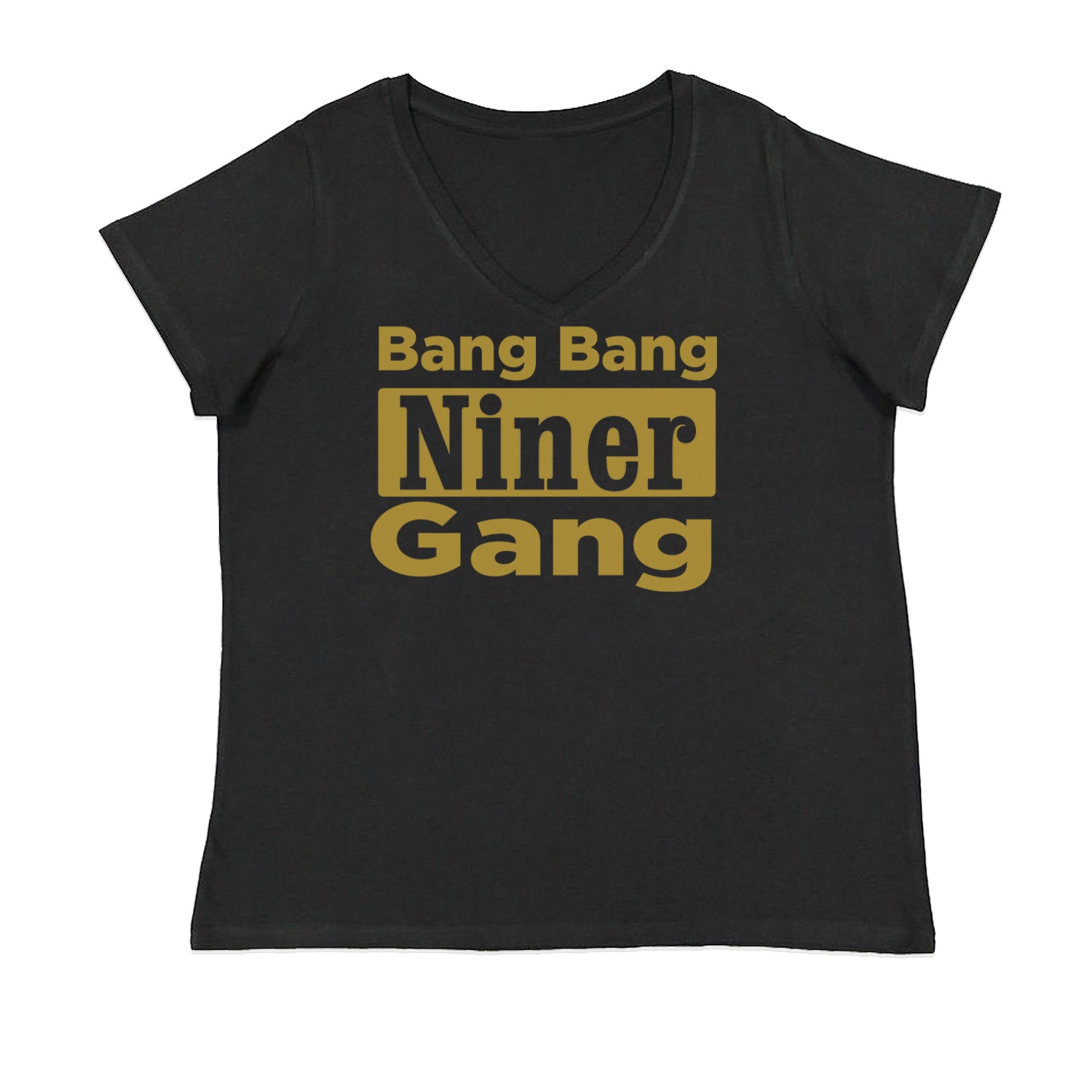 Bang Bang Niner Gang San Francisco Ladies V-Neck T-shirt Black