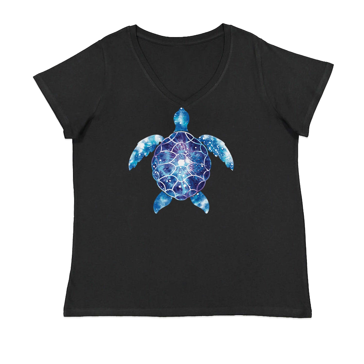 Ocean Aura Tie-Dye Sea Turtle Ladies V-Neck T-shirt Black