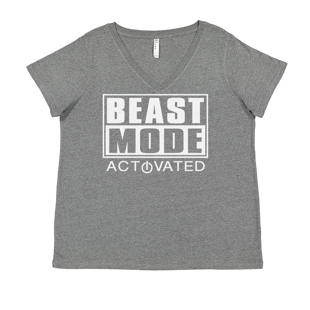 Activated Beast Mode Workout Gym Clothing Ladies V-Neck T-shirt Heather Grey