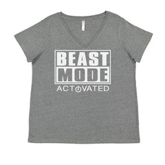 Activated Beast Mode Workout Gym Clothing Ladies V-Neck T-shirt Heather Grey