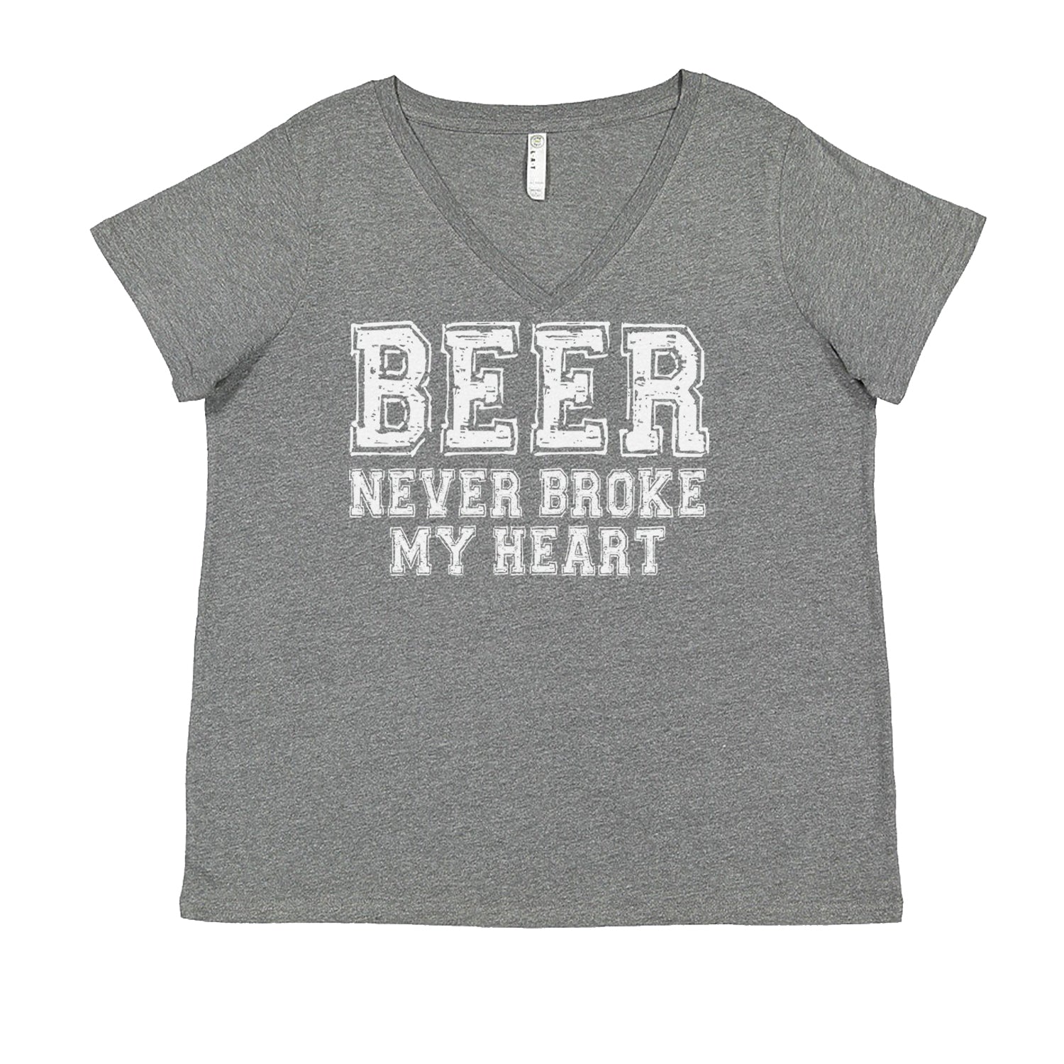 Beer Never Broke My Heart Funny Drinking Ladies V-Neck T-shirt Heather Grey