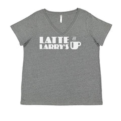 Latte Larry's Enthusiastic Coffee Ladies V-Neck T-shirt Heather Grey