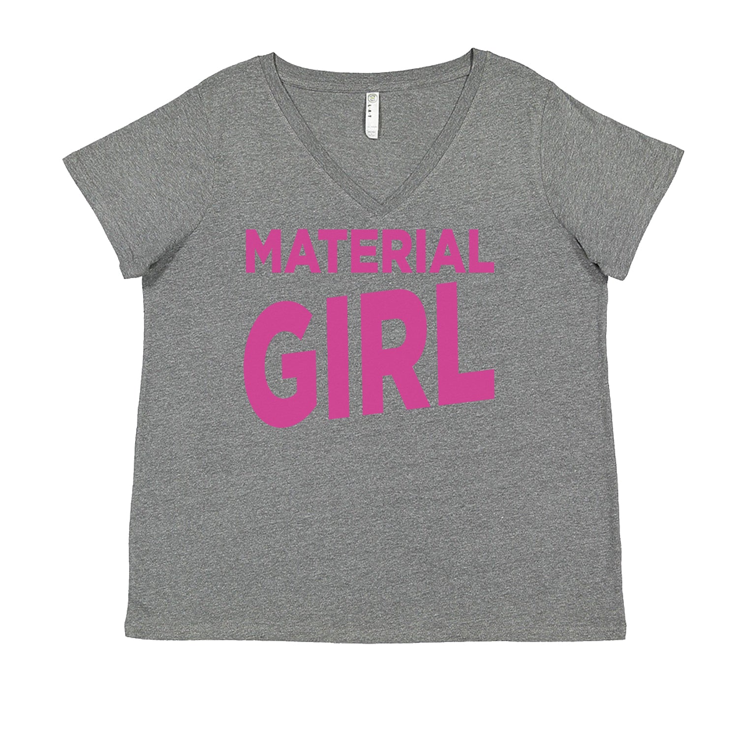 Material Girl 80's Retro Celebration Ladies V-Neck T-shirt Heather Grey