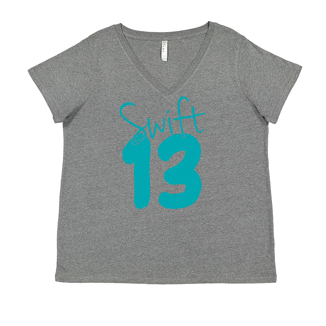 13 Swift 13 Lucky Number Era TTPD Ladies V-Neck T-shirt Heather Grey
