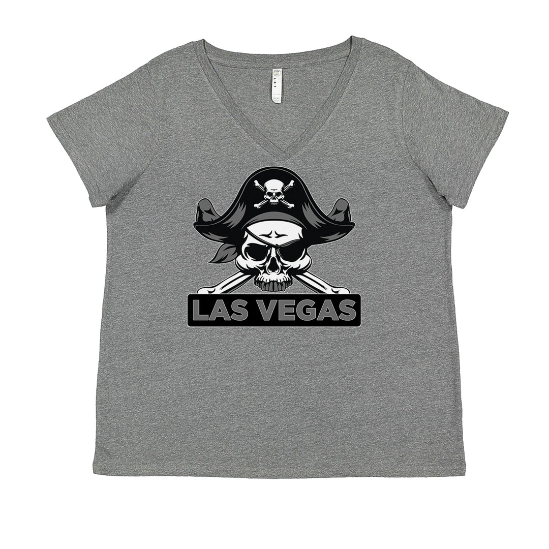 Raider Skull Straight Outta Las Vegas Ladies V-Neck T-shirt Heather Grey