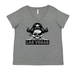 Raider Skull Straight Outta Las Vegas Ladies V-Neck T-shirt Heather Grey