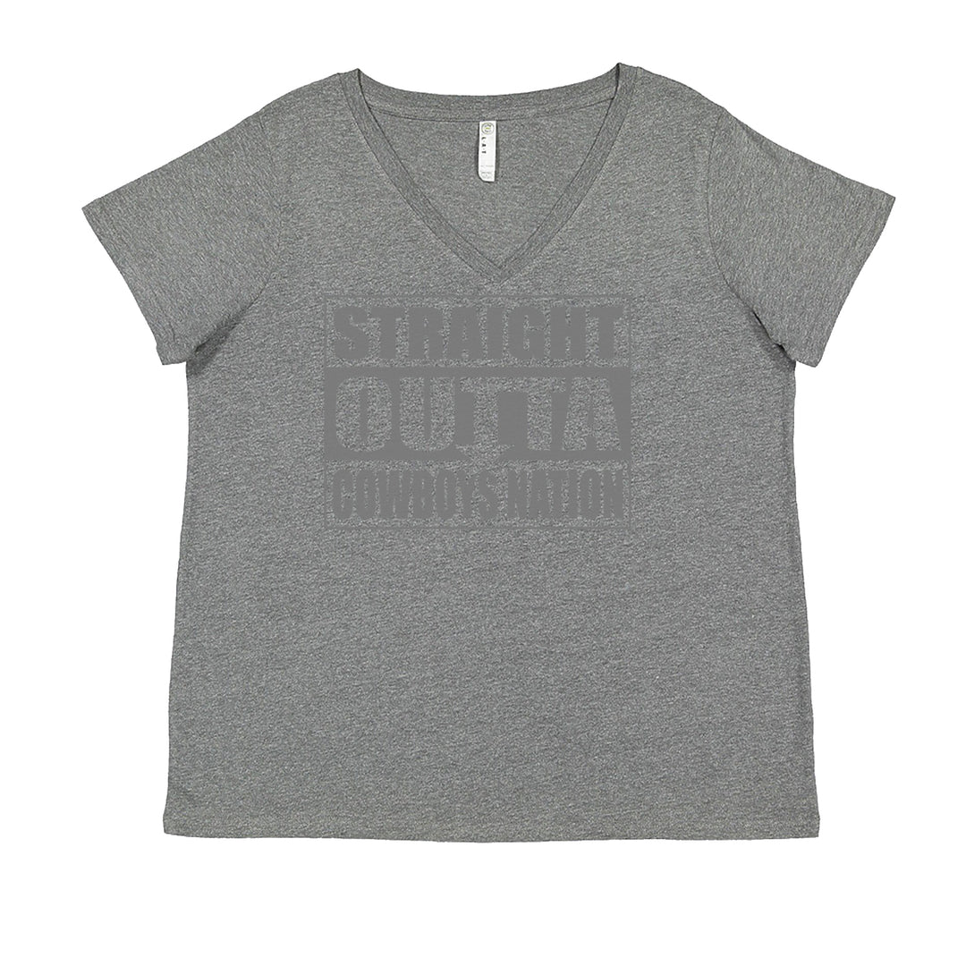 Straight Outta Cowboys Nation   Ladies V-Neck T-shirt Heather Grey
