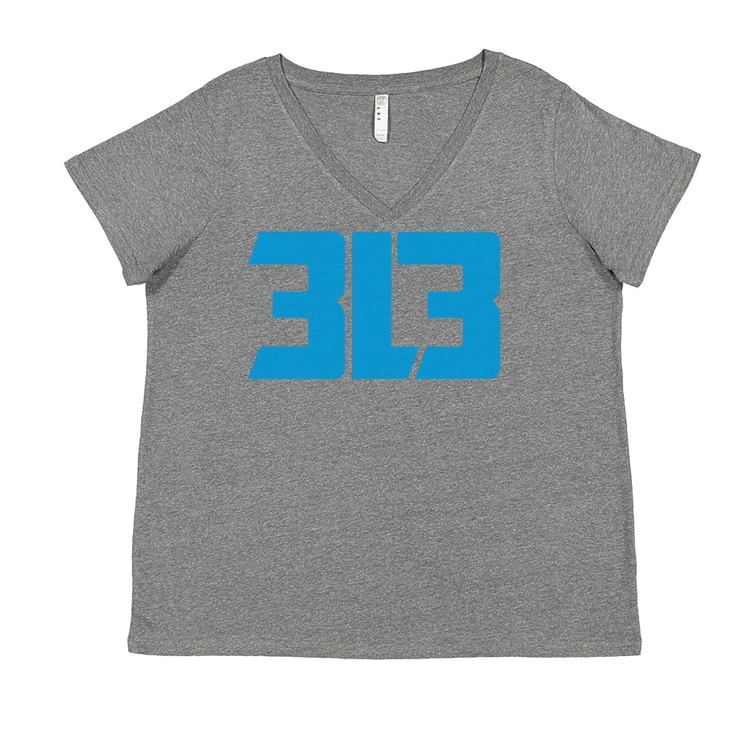 3L3 From The 313 Detroit Football Ladies V-Neck T-shirt Heather Grey