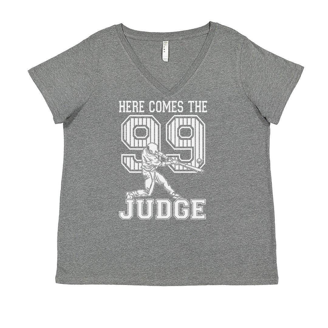 Here Comes The Judge 99 NY Baseball  Ladies V-Neck T-shirt Heather Grey