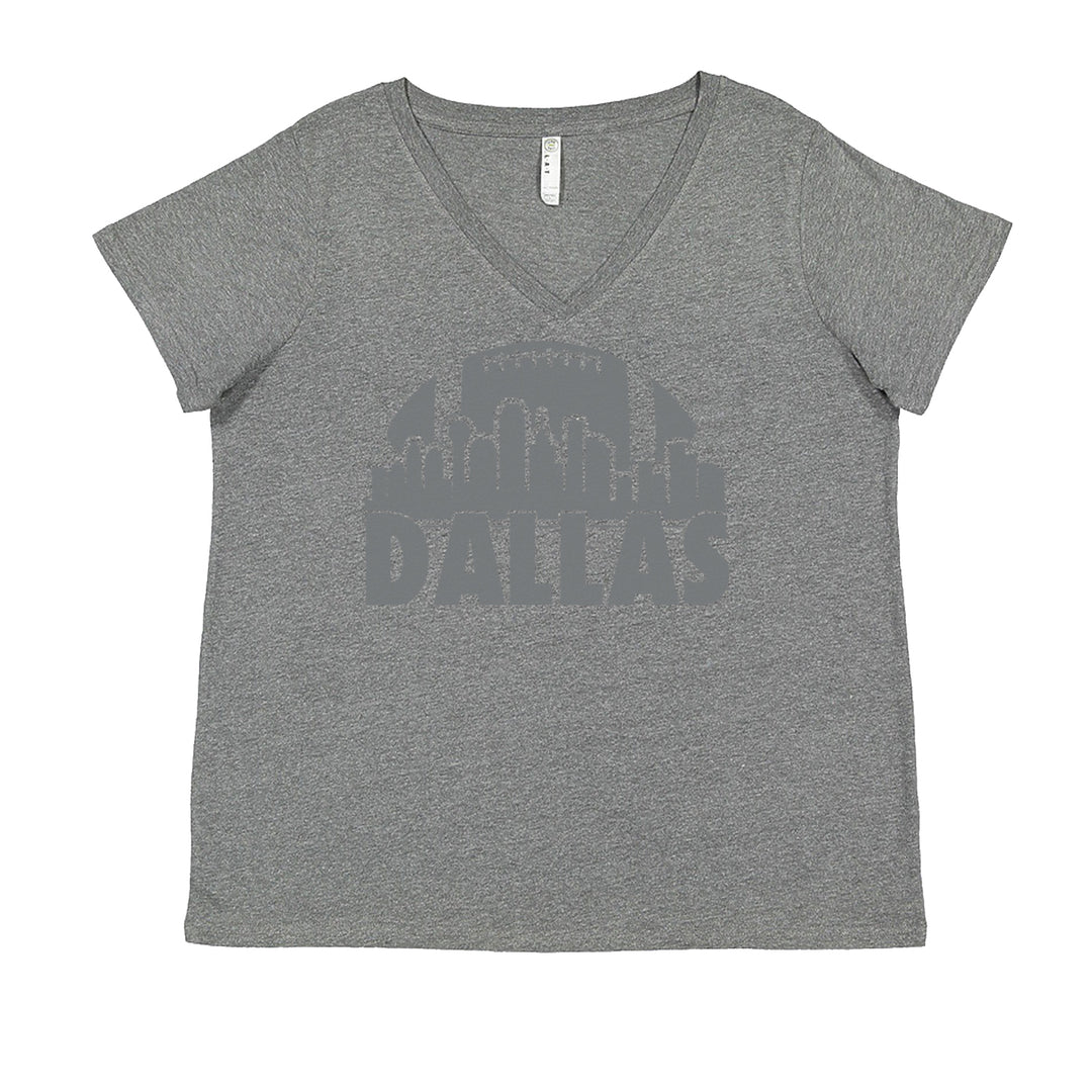 Dallas Texas Skyline Ladies V-Neck T-shirt Heather Grey