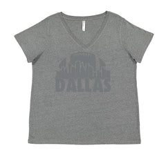 Dallas Texas Skyline Ladies V-Neck T-shirt Heather Grey