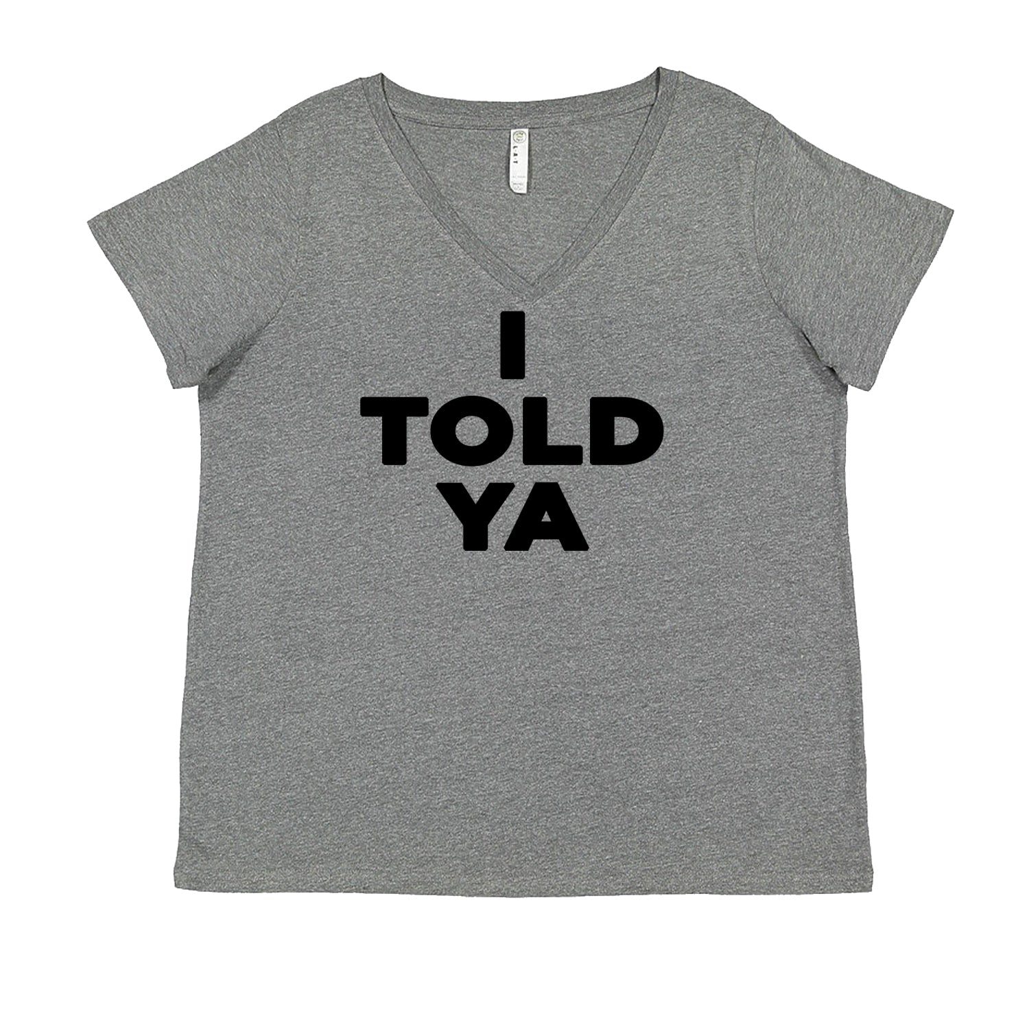 I Told Ya Challenger Black Print Ladies V-Neck T-shirt Heather Grey