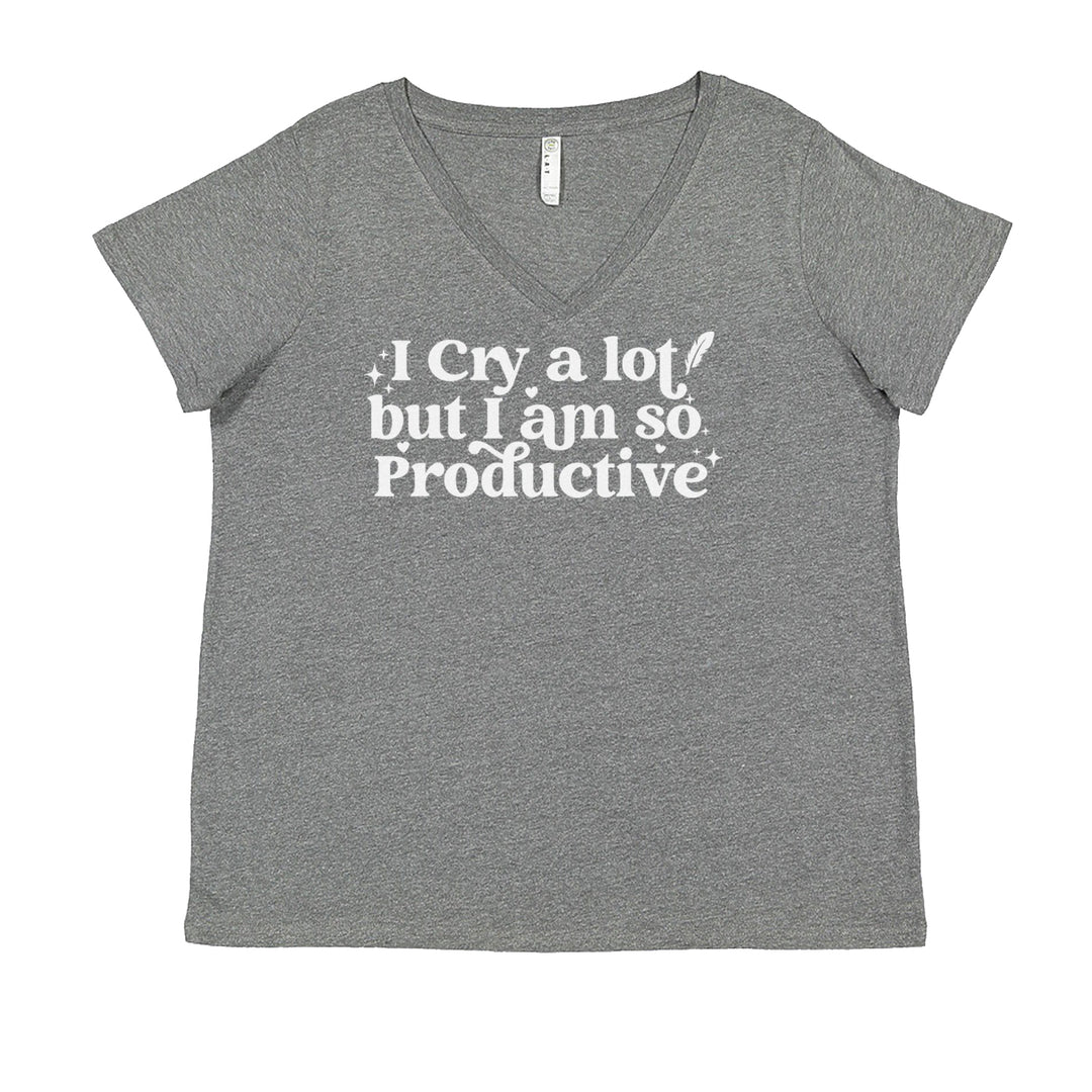 I Cry A Lot But I am So Productive TTPD Ladies V-Neck T-shirt Heather Grey