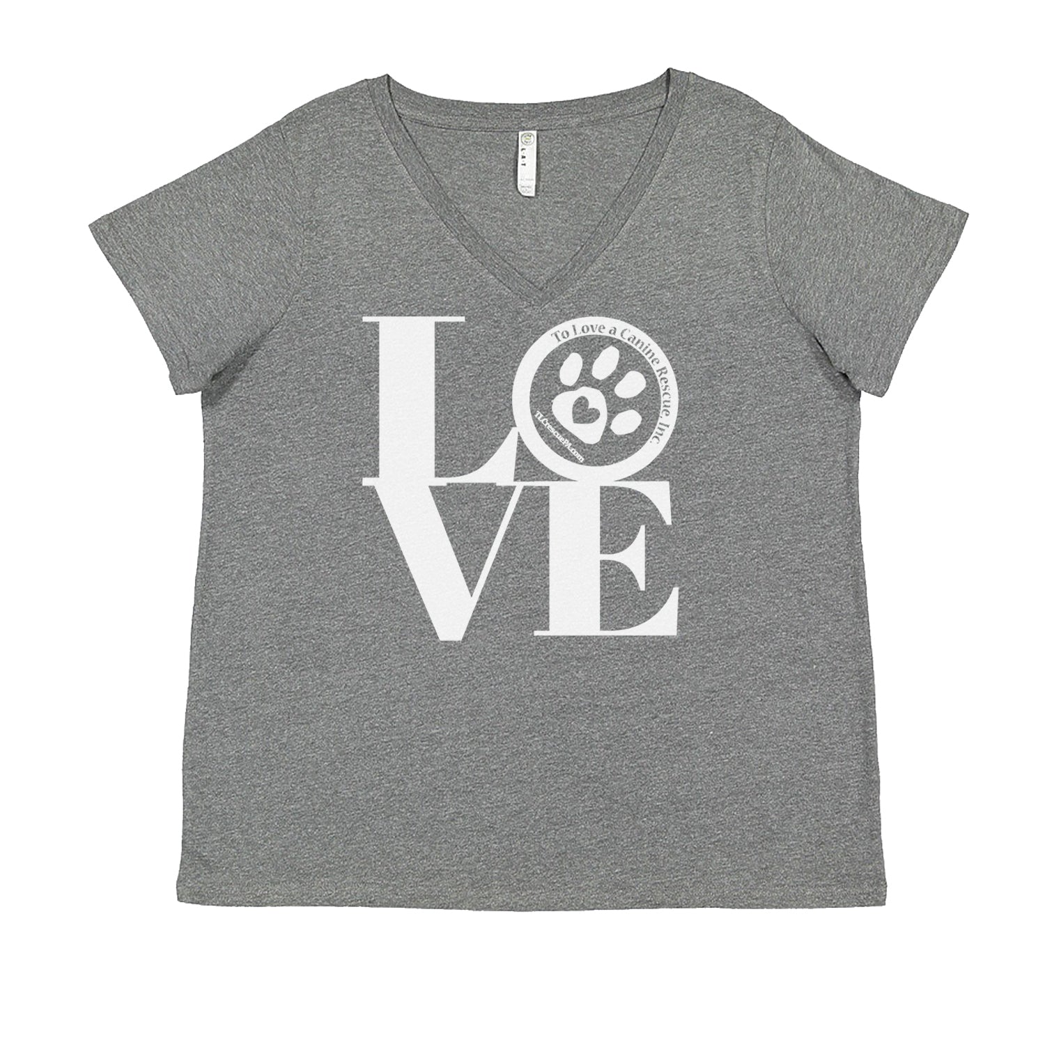 TLC LOVE Dog Rescue Ladies V-Neck T-shirt Heather Grey