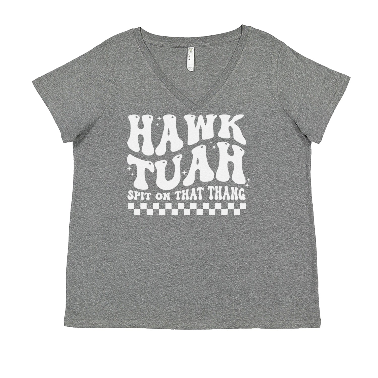 Hawk Tuah Spit On That Thang Ladies V-Neck T-shirt Heather Grey