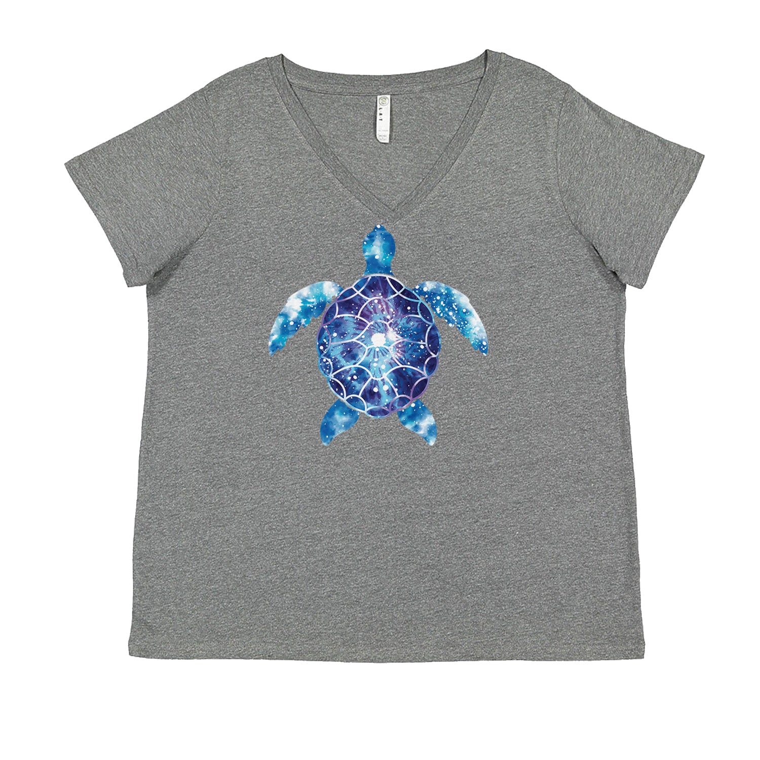 Ocean Aura Tie-Dye Sea Turtle Ladies V-Neck T-shirt Heather Grey