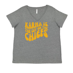 Karma Is The Guy On The Chiefs Boyfriend Ladies V-Neck T-shirt Heather Grey