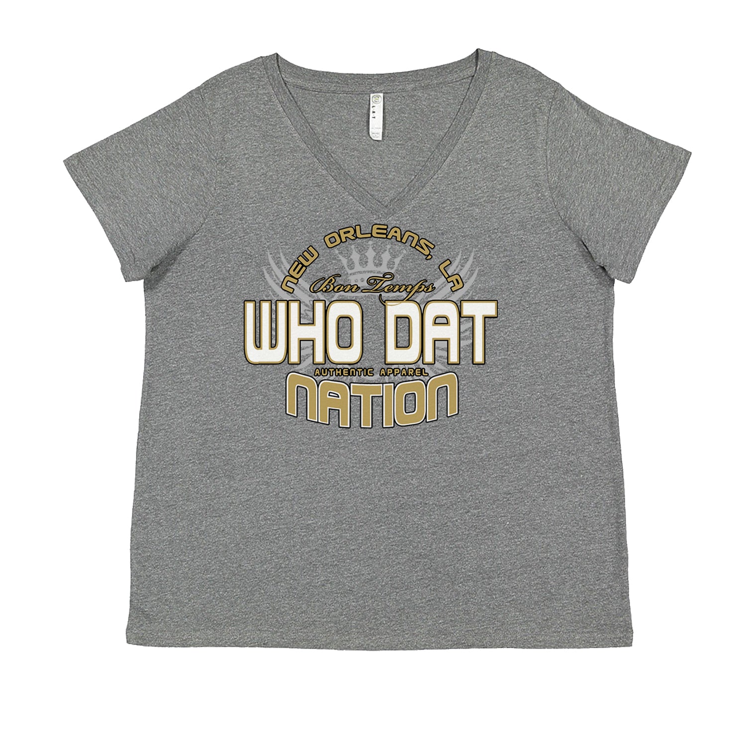 Who Dat Nation New Orleans (Color) Ladies V-Neck T-shirt Heather Grey