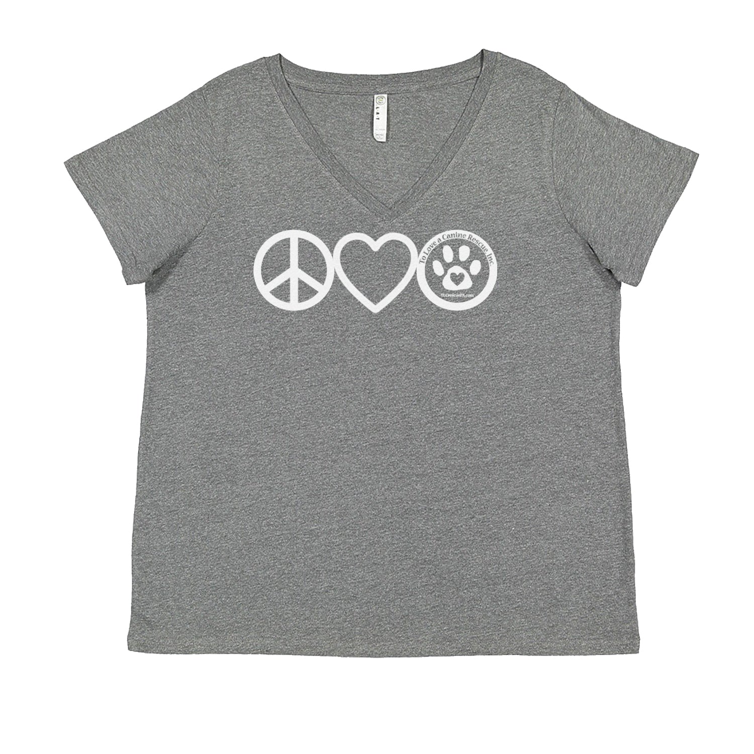 Peace, Love and TLC Dog Rescue Ladies V-Neck T-shirt Heather Grey