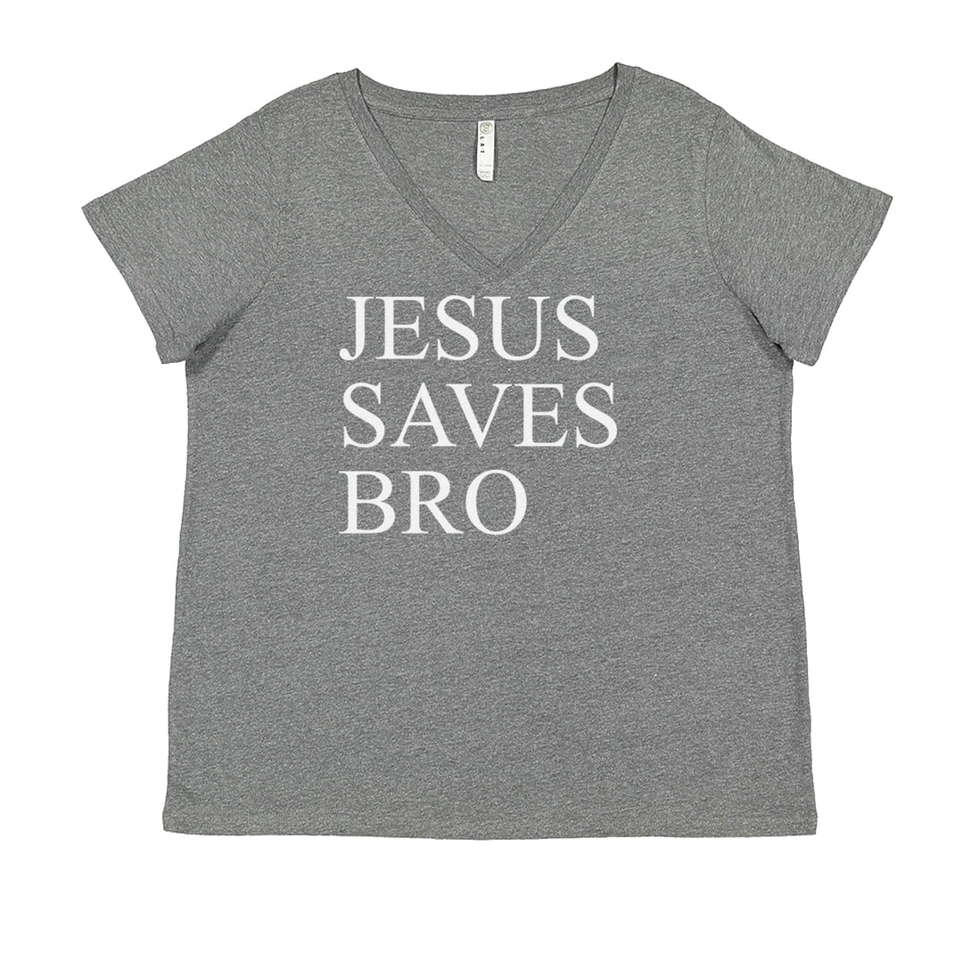 Jesus Saves Bro  Ladies V-Neck T-shirt Heather Grey