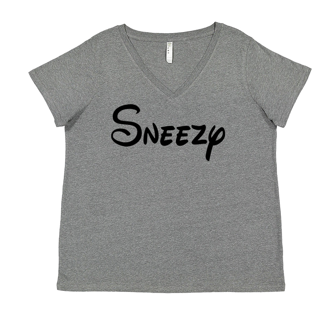 Sneezy - 7 Dwarfs Costume Ladies V-Neck T-shirt Heather Grey