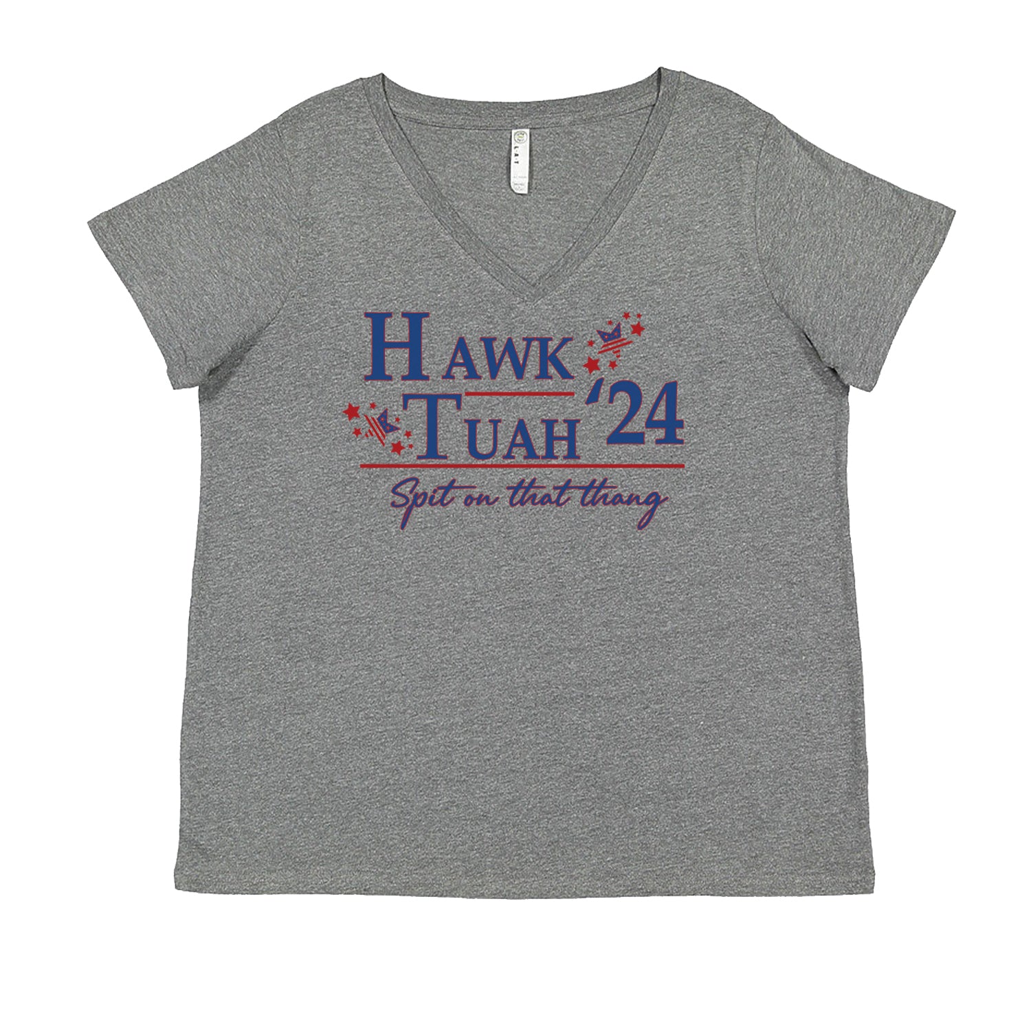 Vote For Hawk Tuah Spit On That Thang 2024 Ladies V-Neck T-shirt Heather Grey