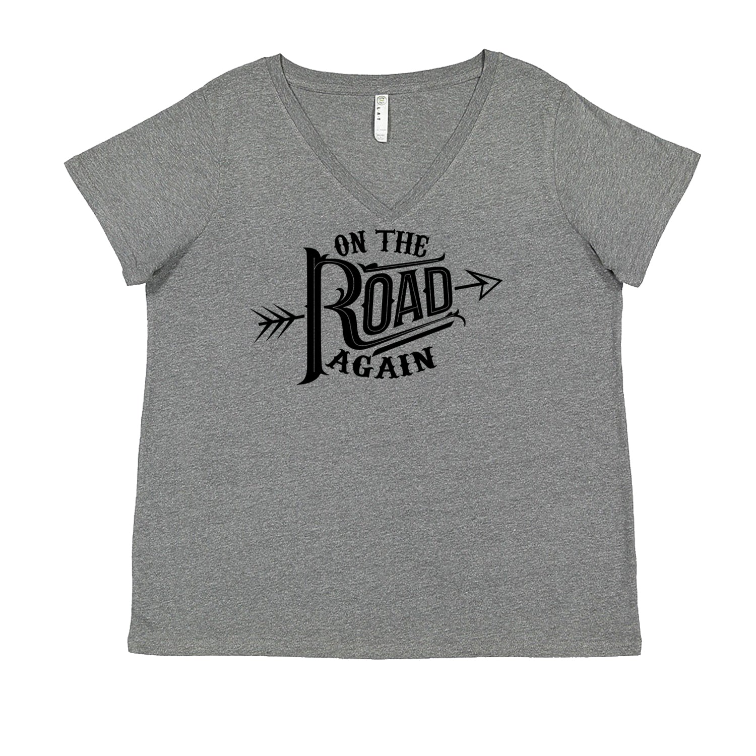 On The Road Again Hippy Country Music Ladies V-Neck T-shirt Heather Grey