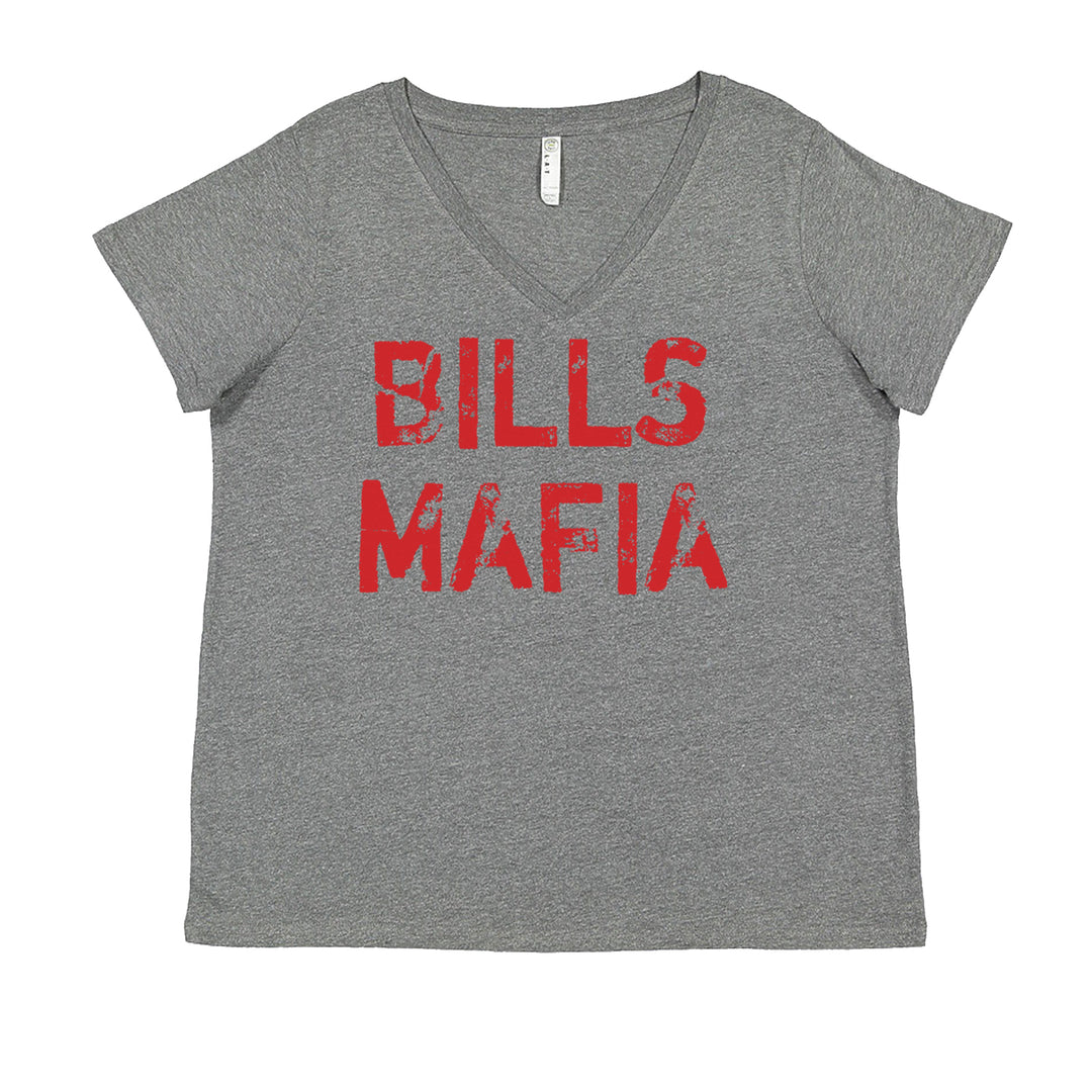Distressed Bills Mafia Football Ladies V-Neck T-shirt Heather Grey