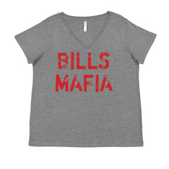 Distressed Bills Mafia Football Ladies V-Neck T-shirt Heather Grey