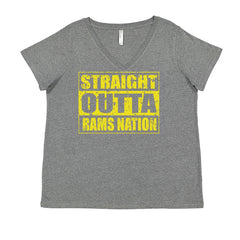 Straight Outta Rams Nation   Ladies V-Neck T-shirt Heather Grey