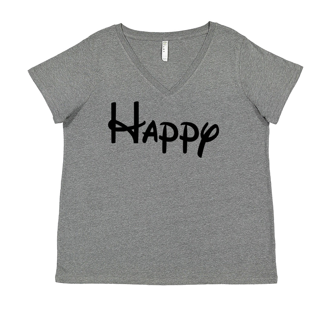 Happy - 7 Dwarfs Costume Ladies V-Neck T-shirt Heather Grey