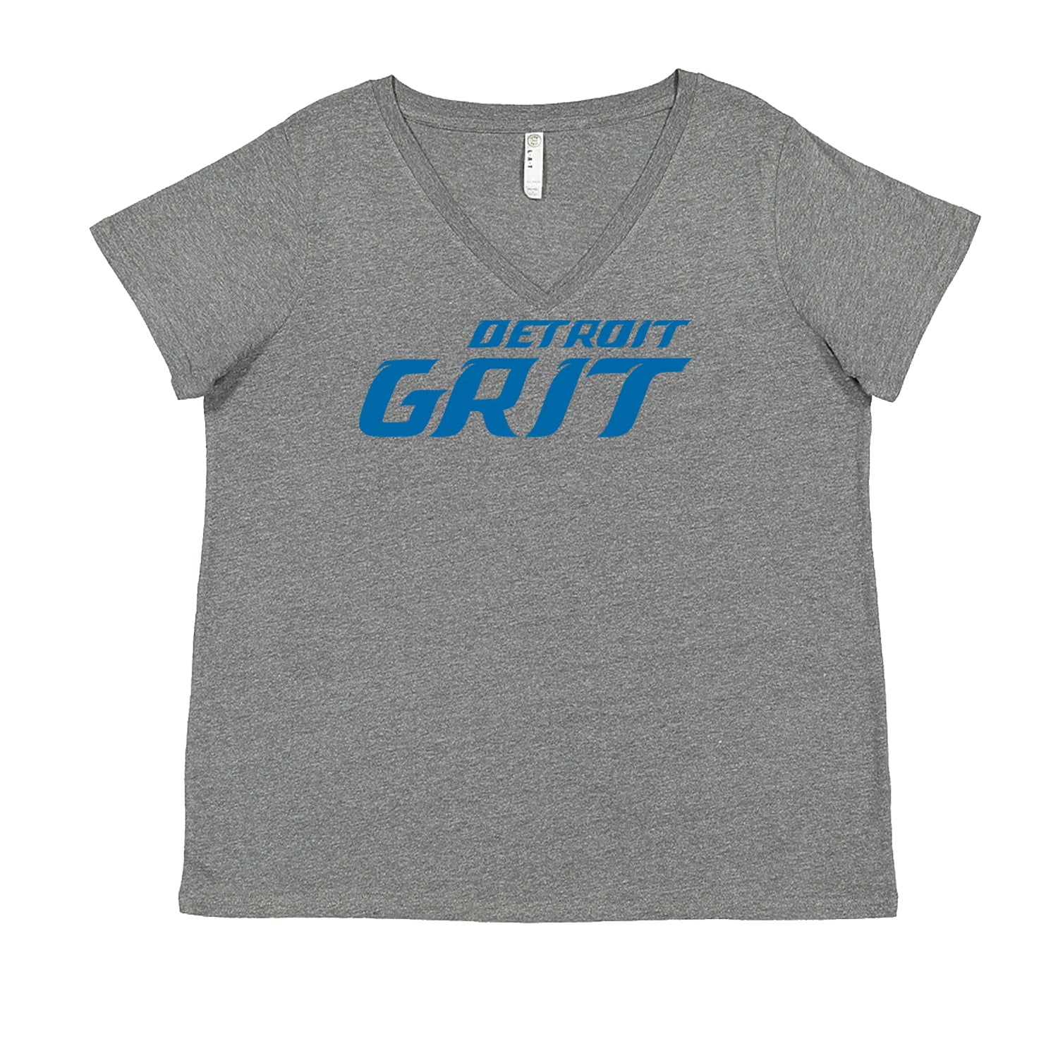 Grit Detroit Football Hard Knocks Ladies V-Neck T-shirt Heather Grey