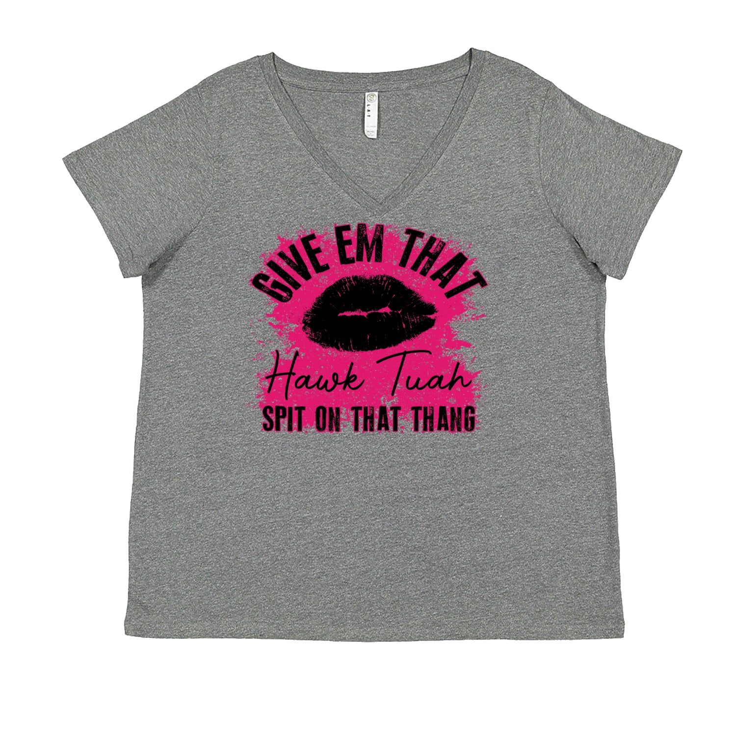Give 'Em Hawk Tuah Spit On That Thang Ladies V-Neck T-shirt Heather Grey