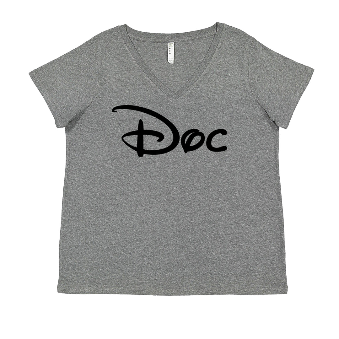 Doc - 7 Dwarfs Costume Ladies V-Neck T-shirt Heather Grey