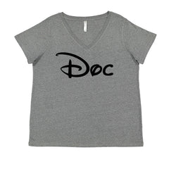 Doc - 7 Dwarfs Costume Ladies V-Neck T-shirt Heather Grey