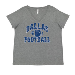 Dallas Distressed Football Ladies V-Neck T-shirt Heather Grey