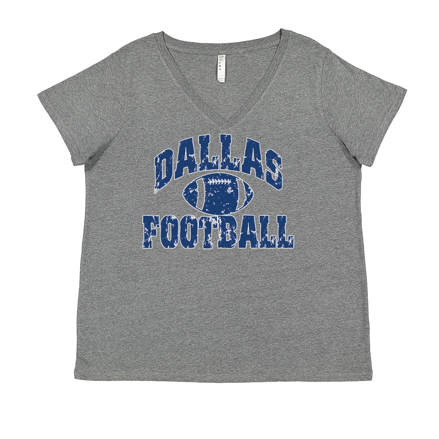 Dallas Distressed Football Ladies V-Neck T-shirt Heather Grey