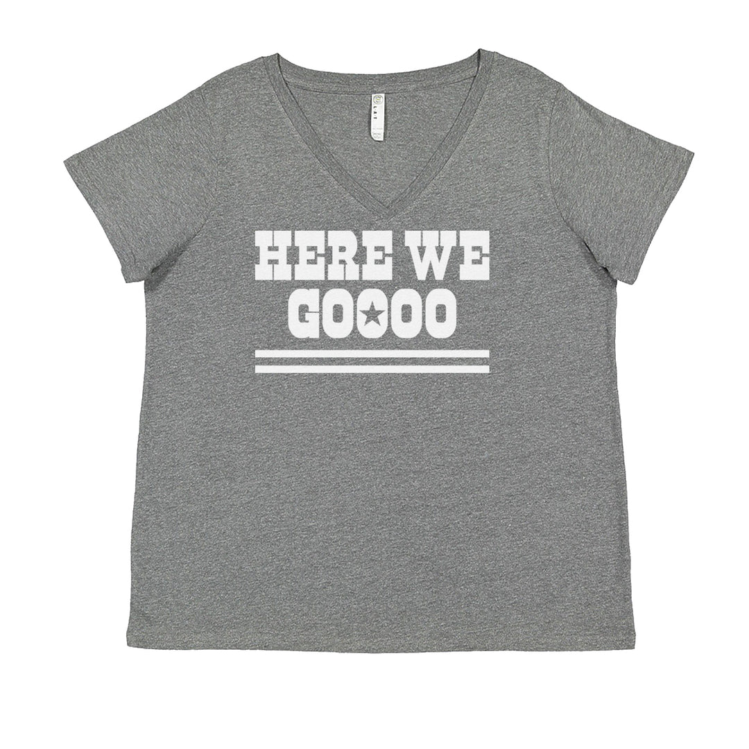 Here We Go Dem Boys Dallas Football Ladies V-Neck T-shirt Heather Grey