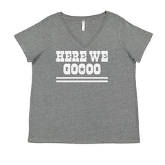 Here We Go Dem Boys Dallas Football Ladies V-Neck T-shirt Heather Grey
